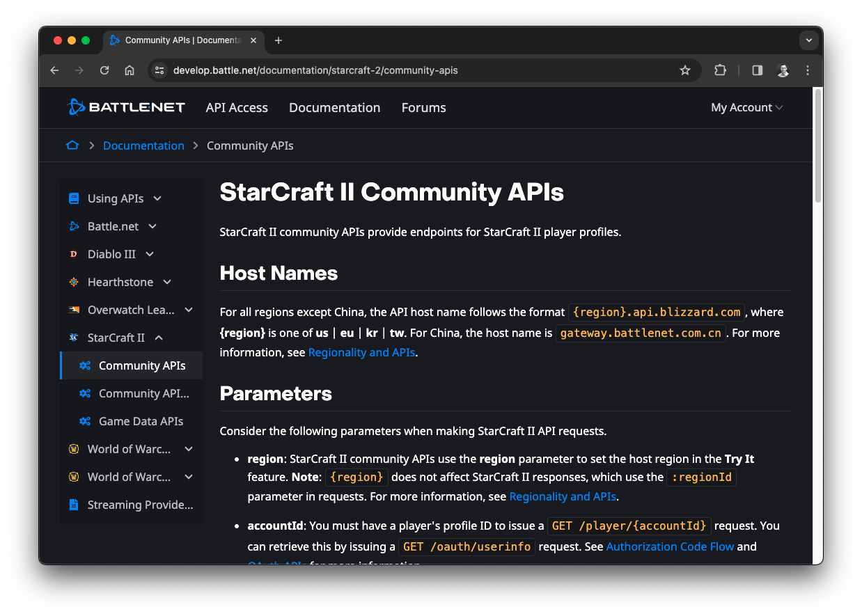 StarCraft II Community APIs