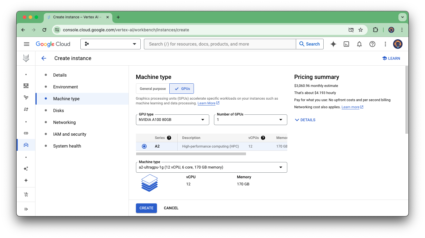 Create Vertex AI Workbench Instance