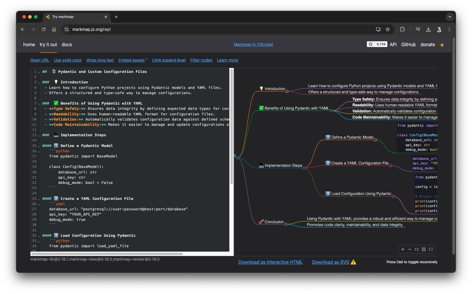 Mind map rendered with markmap