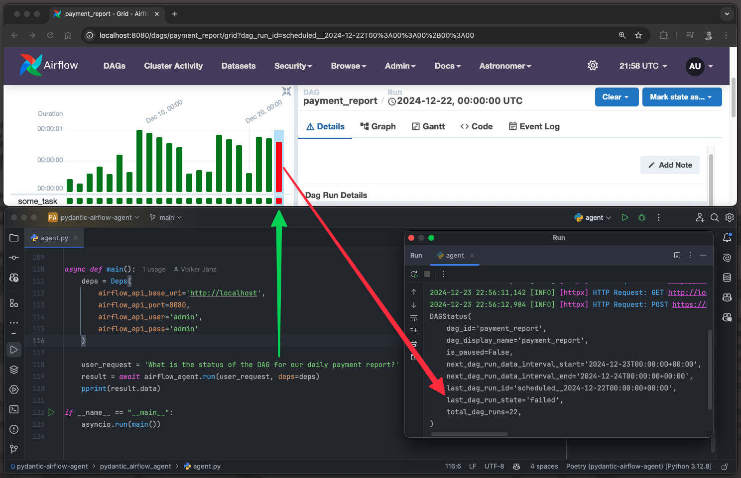 The Airflow AI agent powered by PydanticAI in action