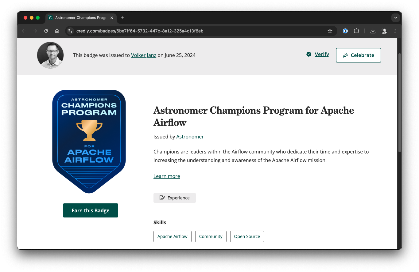 Astronomer Champions badge